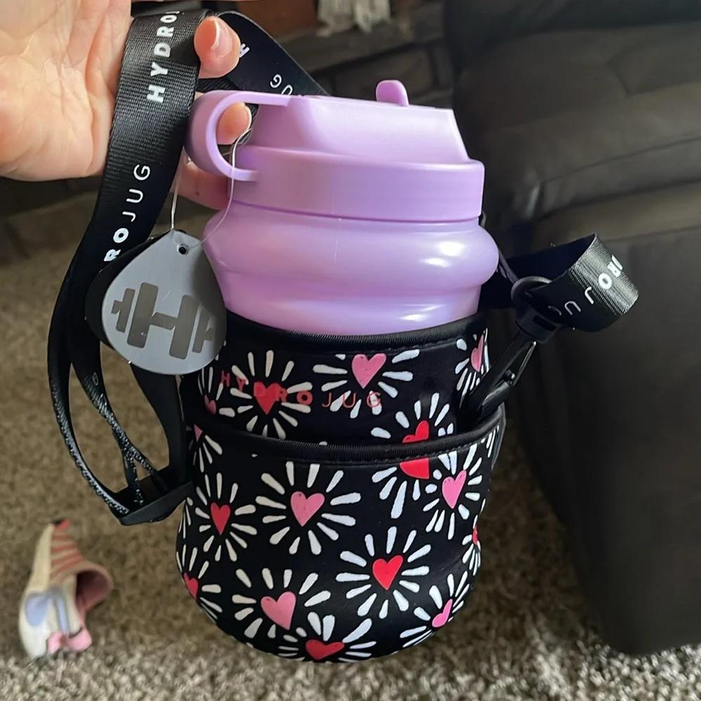 Hydrojug Kids Bottle with Black and Purple Heart Sleeve